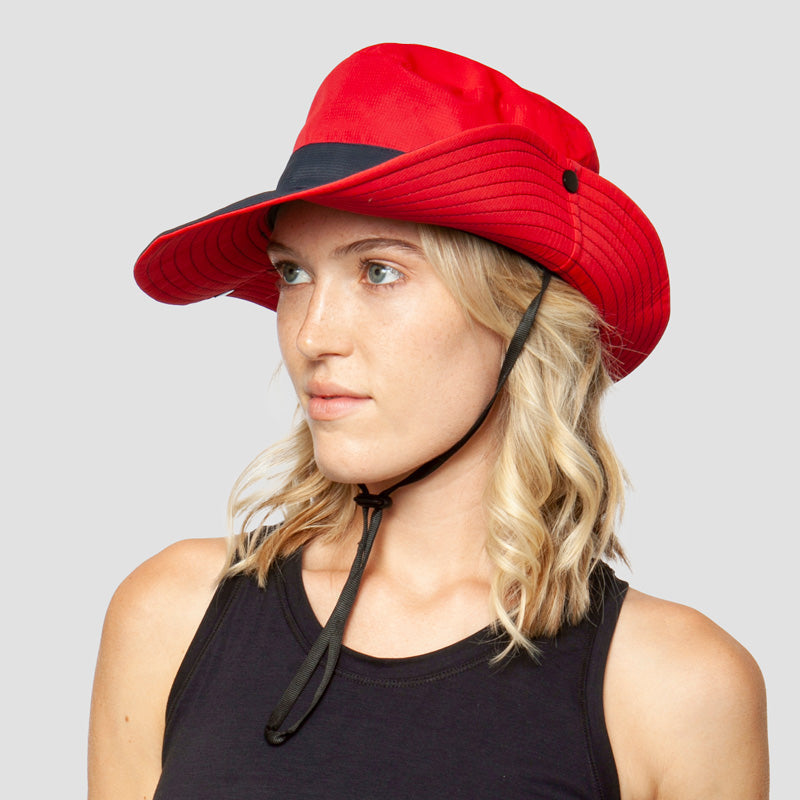 NOUVEAU RICHE Sonnenhut Damen UV Schutz Faltbar Leicht Stilvoll Kompakt Rot