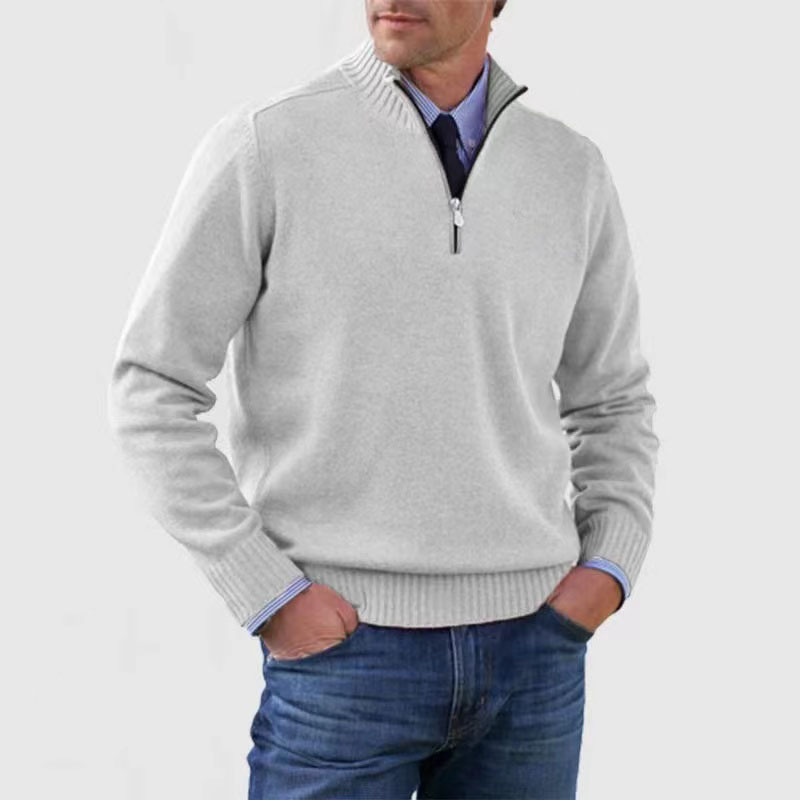 NOUVEAU RICHE Herrenpullover Halber Reißverschluss Weiches Warmes Material Weiß