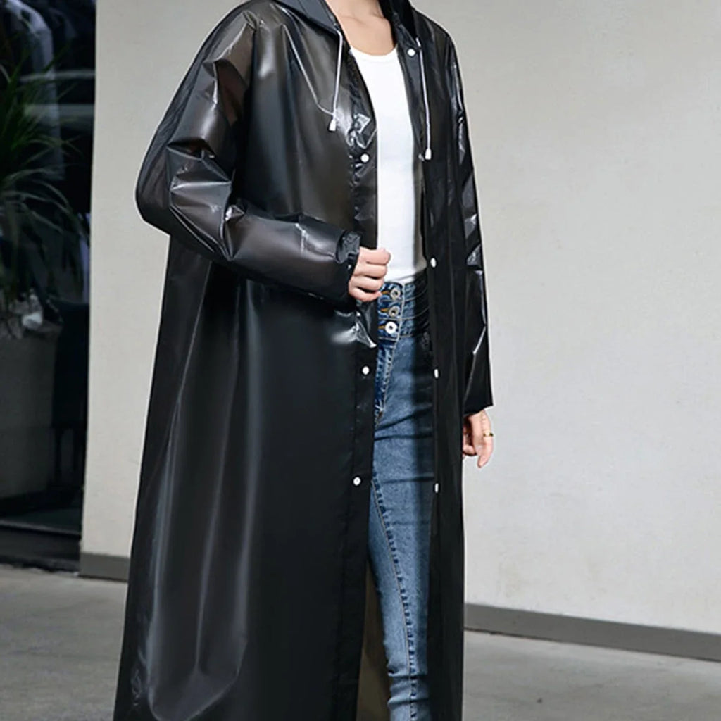 NOUVEAU RICHE Einteiliger Langer Regenmantel Außenbereich Schwarz Mittel