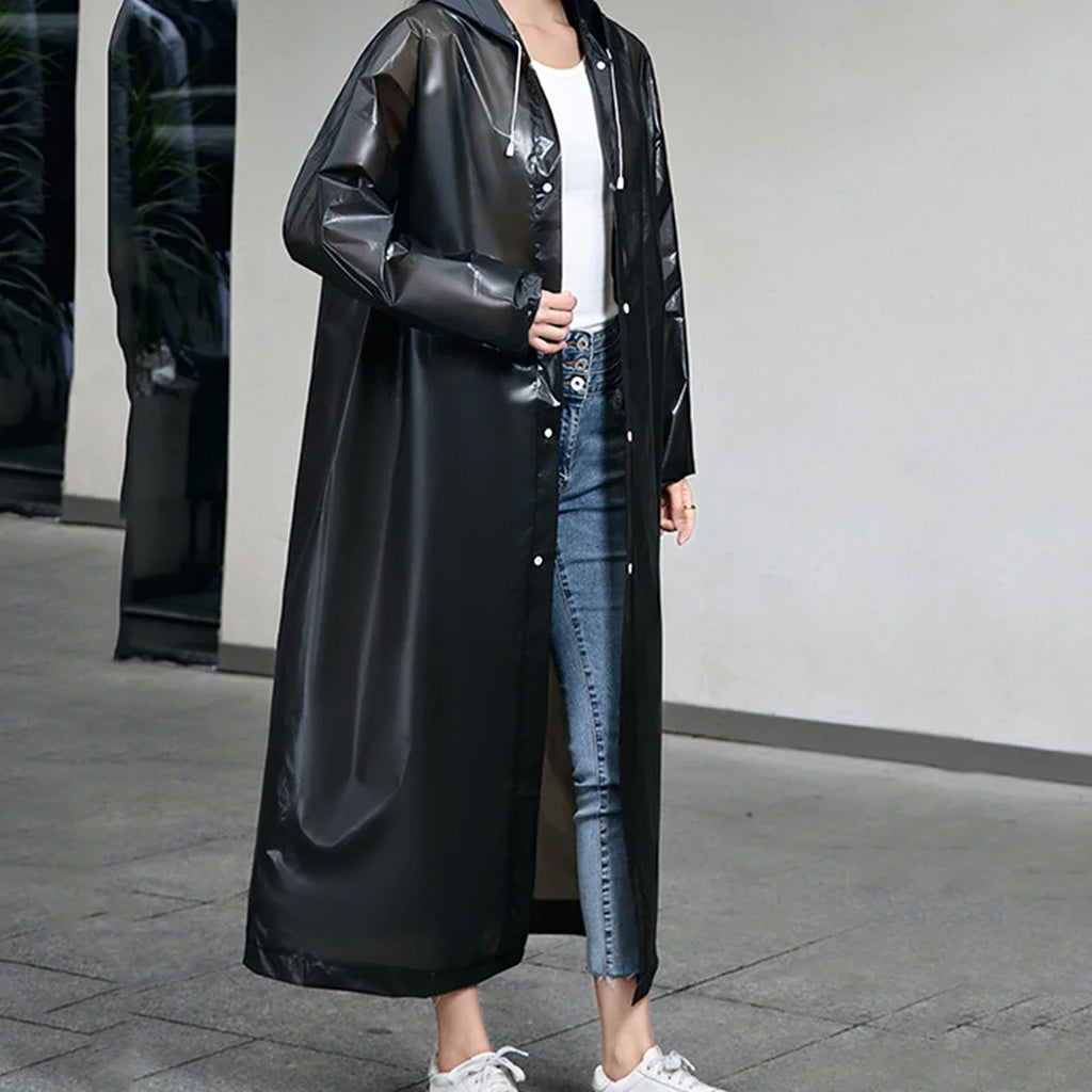 NOUVEAU RICHE Einteiliger Langer Regenmantel Außenbereich Schwarz Mittel