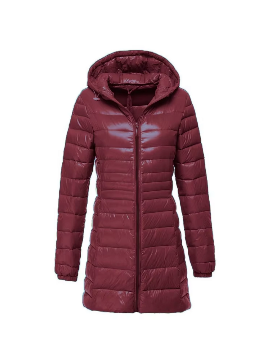 NOUVEAU RICHE Damen Lange Wattierte Jacke Daunenjacke Leicht Warm Rotwein