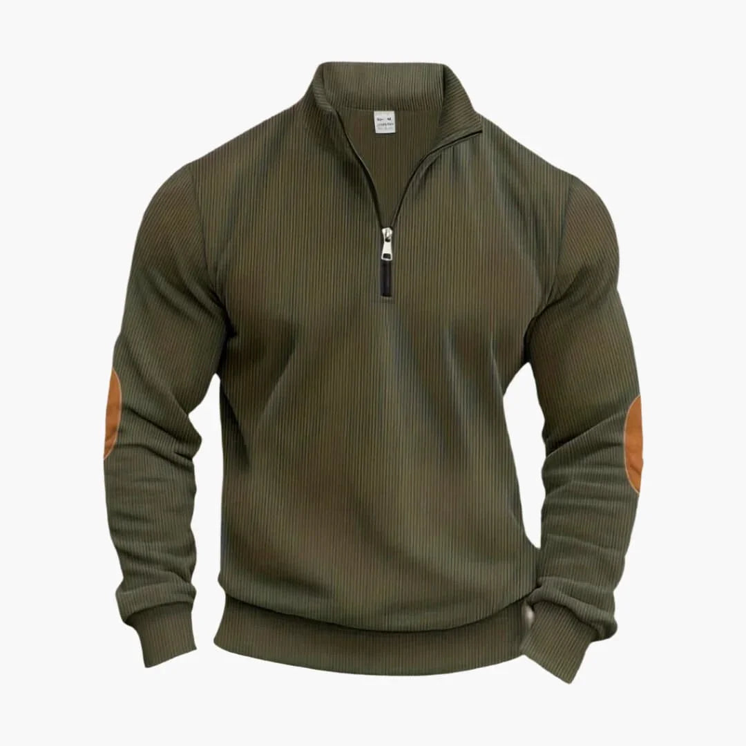 NOUVEAU RICHE Strickpullover Halbzip Herren Reißverschluss Struktur Grün