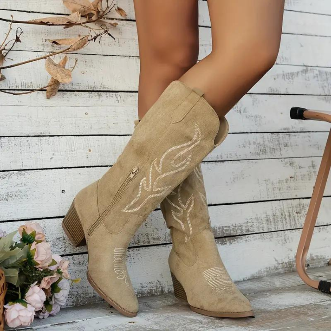 NOUVEAU RICHE Cowboy Stiefel Spitzstiefel Seitenreißverschluss Retro Sand
