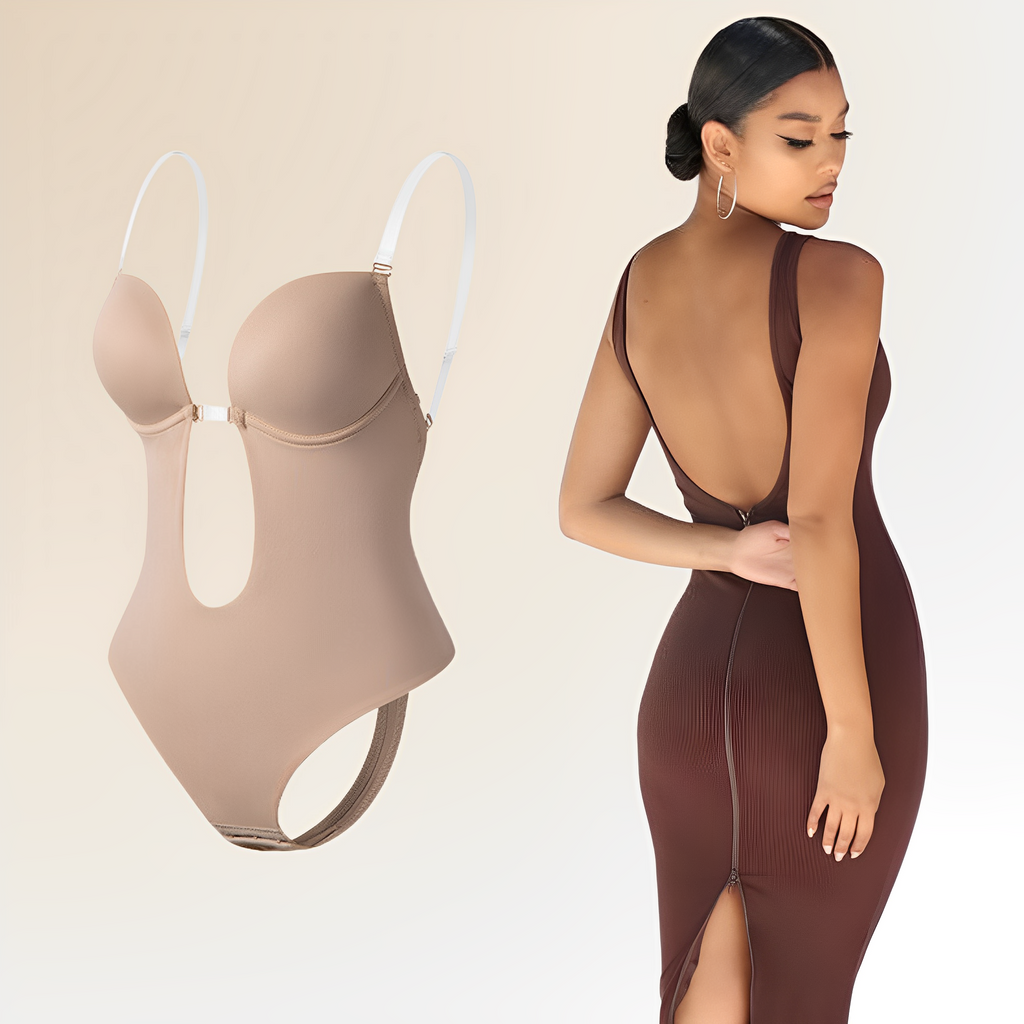 NOUVEAU RICHE Frauen Rückenfreier Bodysuit-BH Schlanke Eleganz Unsichtbar Beige