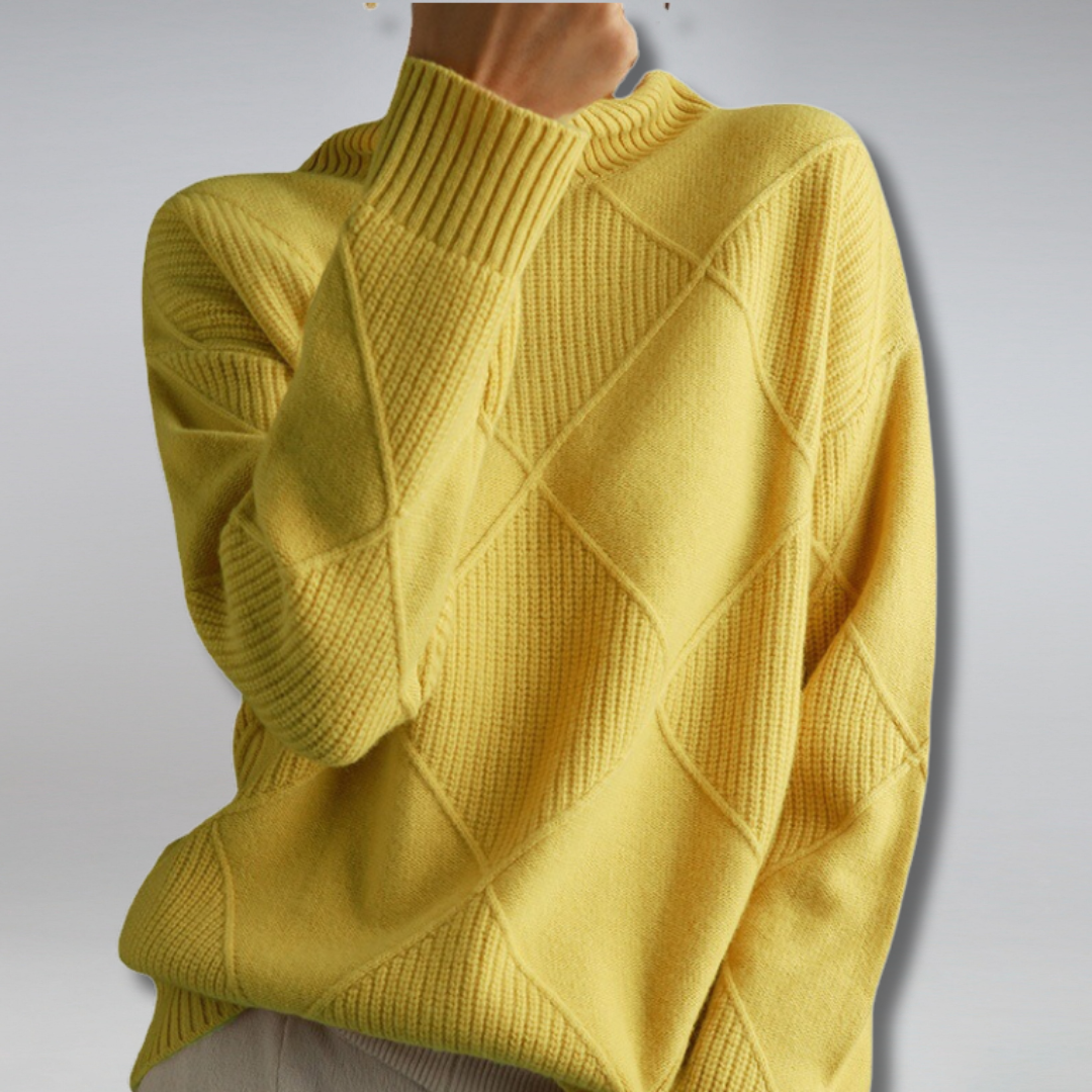 NOUVEAU RICHE Rollkragenpullover Damen Kuschelig Warm Weich Gelb
