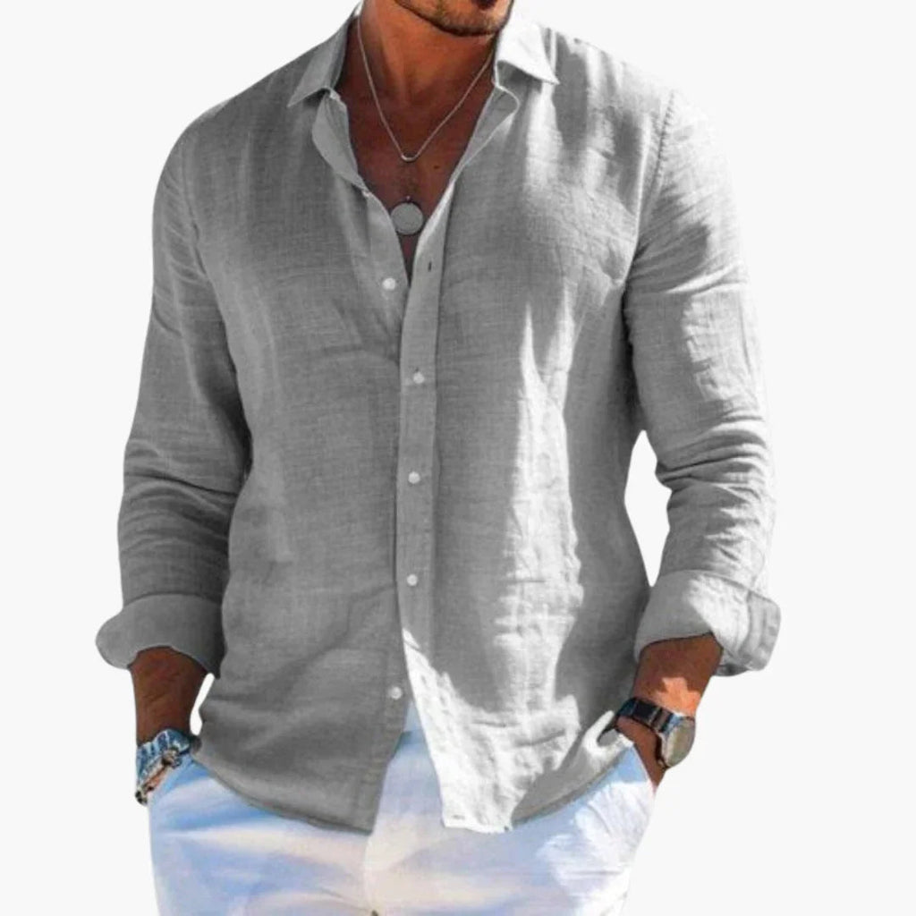 NOUVEAU RICHE Langarmhemd Herren Slim Fit Knopfleiste Strukturoptik Alltag Grau