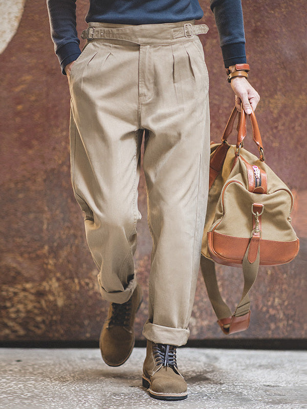 NOUVEAU RICHE Herren Vintage Inspirierte Gurkha Hosen Gerade Freizeit Hosen Mit Elastischer Anpassung Für Optimalen Tragekomfort Khaki