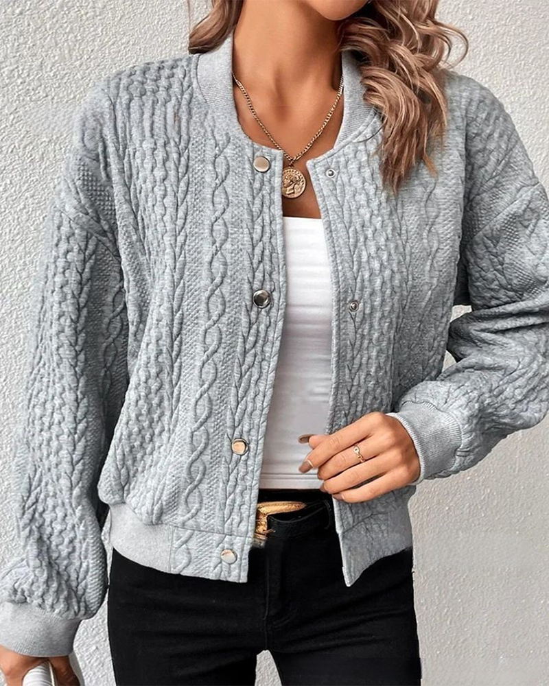 NOUVEAU RICHE Gemütliche gemusterte Strickjacke – Damen Cardigan mit Muster & Druckknöpfen, atmungsaktiv, S–3XL – Isana Grau