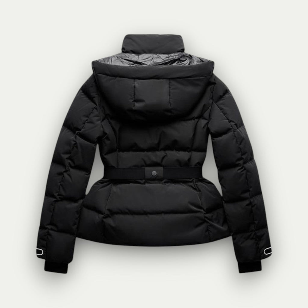 NOUVEAU RICHE Damen Isolierte Schwarze Gurt-Ski-Jacke für Ultimative Wärme