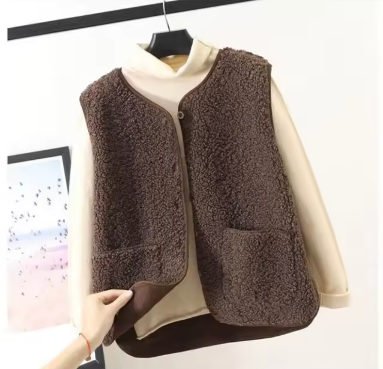 NOUVEAU RICHE Damen Winterfleeceweste Aus Hochwertigem Dickem Fleece Braun