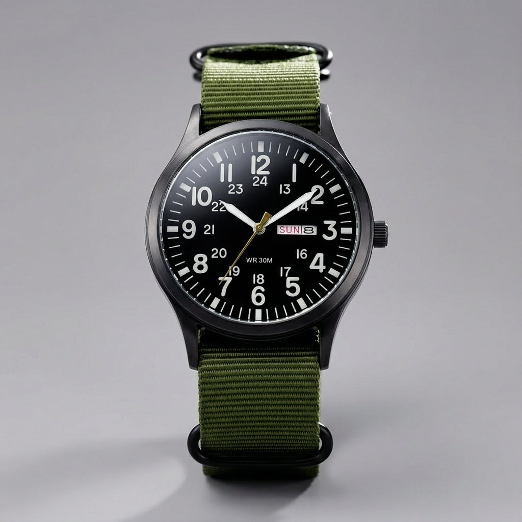 NOUVEAU RICHE Outdoor Herrenuhr – Analoge Sportuhr 100 m wasserdicht, Saphirglas & Quarzwerk, Leuchtzeiger, 4 Farben – Ranches