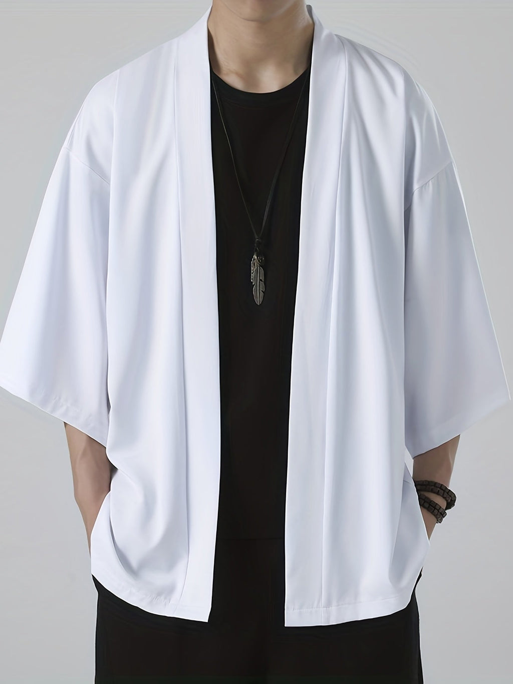 NOUVEAU RICHE Japanischer Stil Kimono für Herren aus hochwertiger Baumwolle für entspannte Freizeit- und Abendmode Weiß