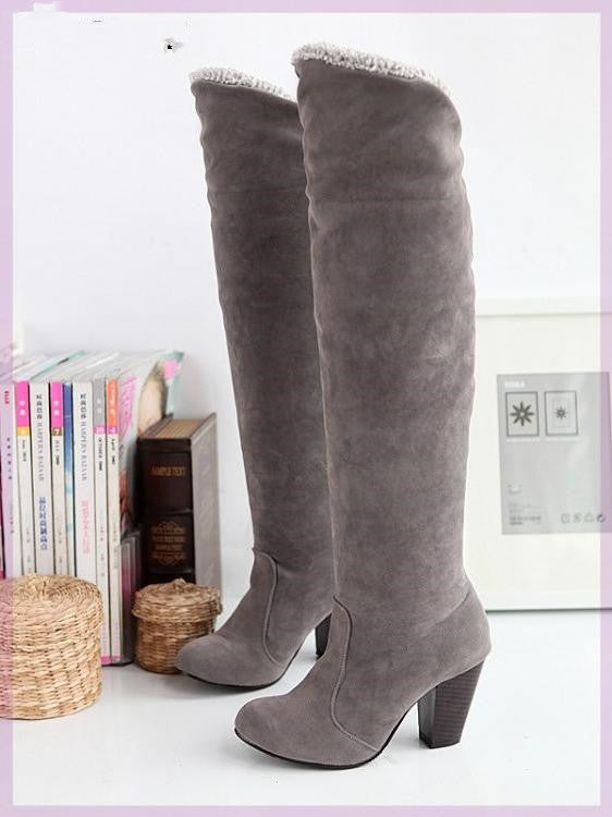 NOUVEAU RICHE Damen Stiefel Mit Hohen Absätzen Bis Zum Knie Eleganz Stil Grau