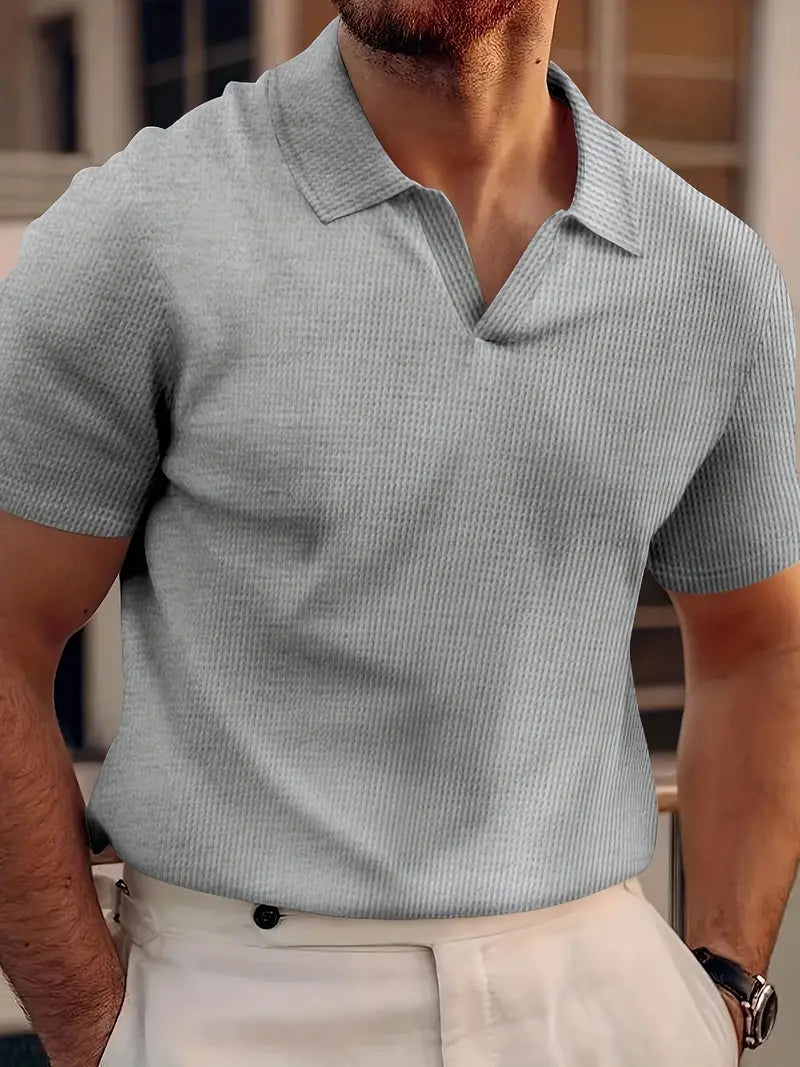 NOUVEAU RICHE Bequemes Kurzarm-Polohemd für Herren aus atmungsaktivem Material – Ideal für Freizeit und Sport Grau