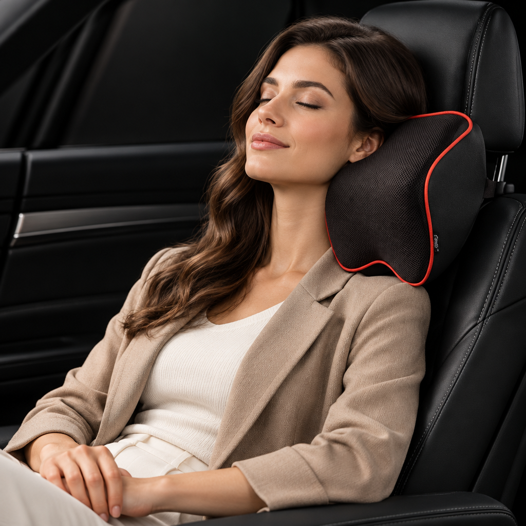 NOUVEAU RICHE 2er-Pack Auto Nackenkissen – Memory Foam Nackenstütze für den Autositz, verstellbarer Riemen, waschbarer Bezug