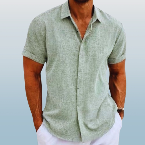 NOUVEAU RICHE Herren Kurzarmhemd Stoff Freizeit Und Sommer Vielseitig Hellgrau