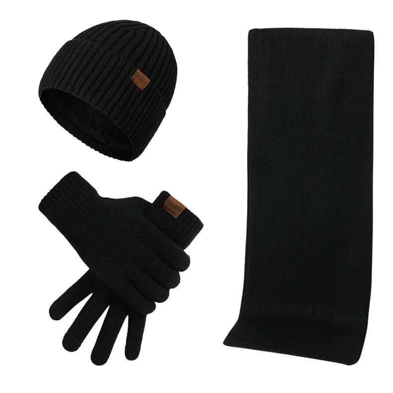 NOUVEAU RICHE Hommes | Robustes Winterset | Mit robuster Mütze, Schal und Handschuhen! Schwarz