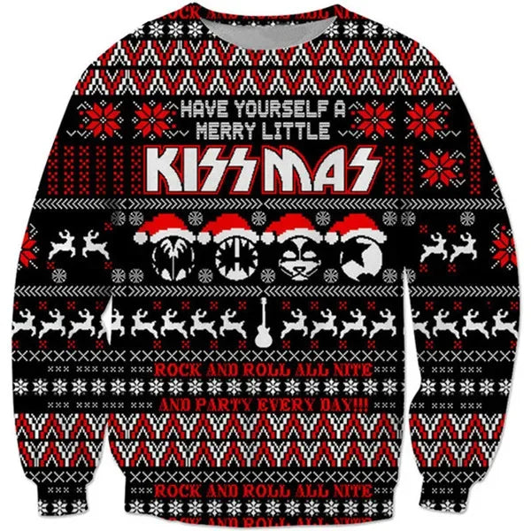 NOUVEAU RICHE KissMas-Pullover – Ugly Christmas Sweater Herren im Rock-Look, Der ultimative Weihnachtspullover für Rocker, S–5XL – Calico Kissmas