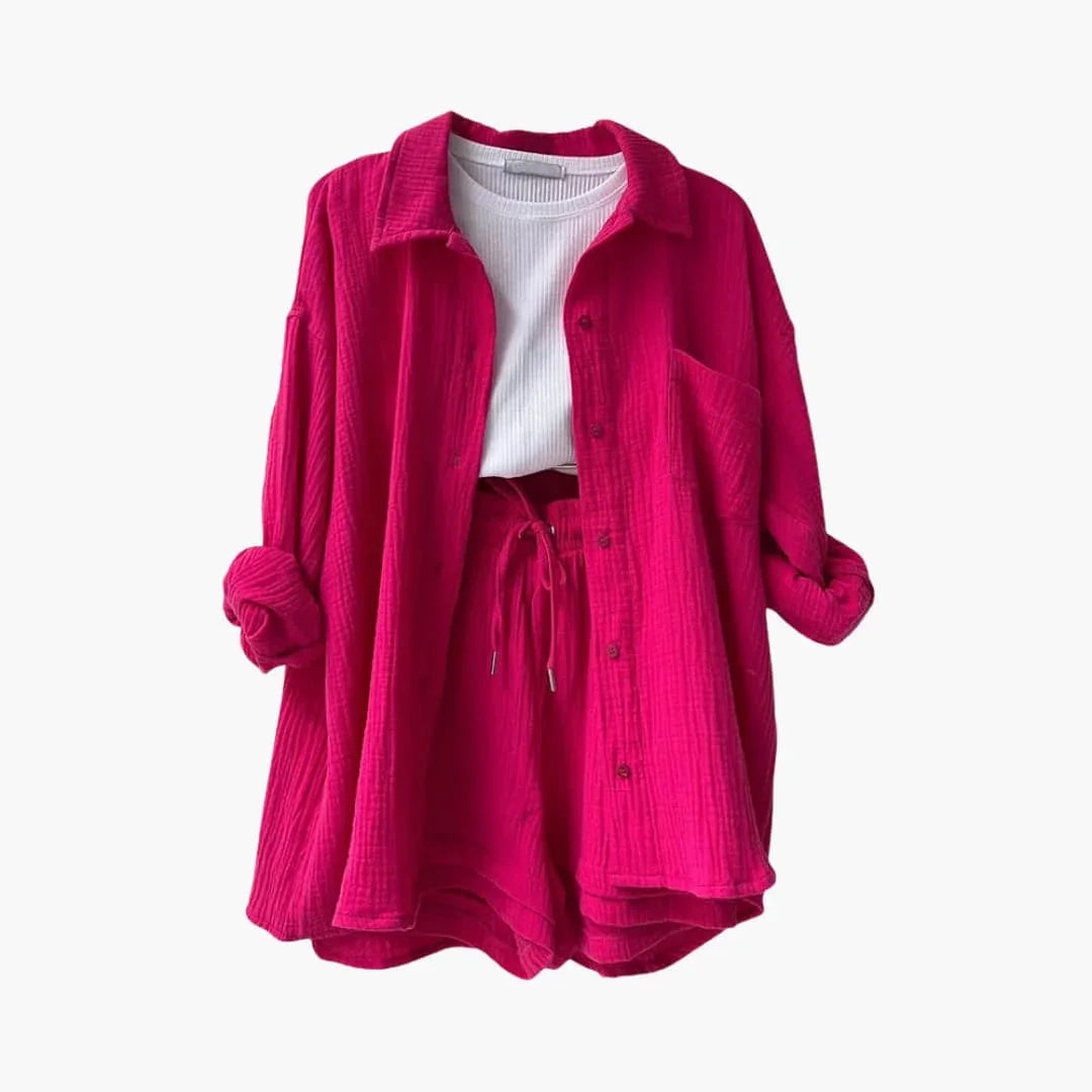 NOUVEAU RICHE Sommer Set Damen Zweiteilig Leichter Stoff Lockere Passform