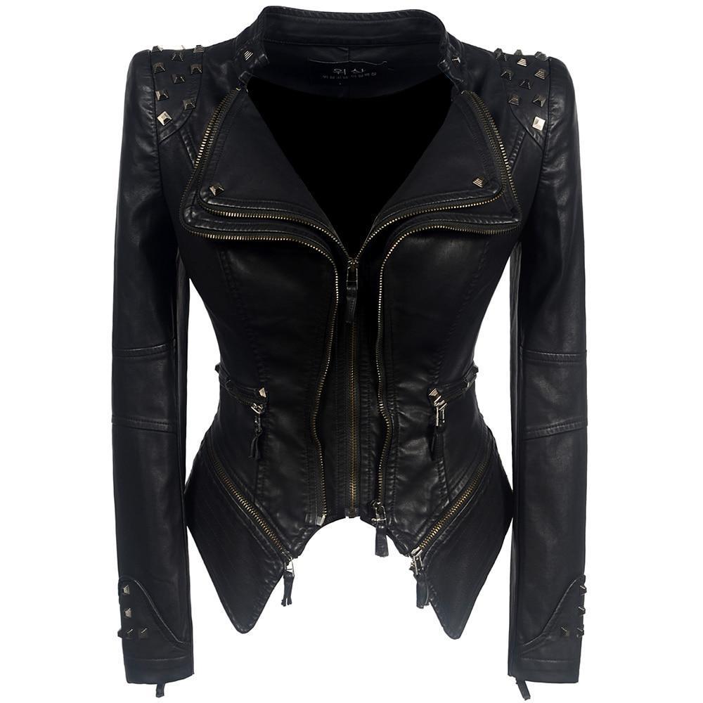 NOUVEAU RICHE Bikerjacke Schwarz Damen Schlanke Passform Modischer Look Schwarz