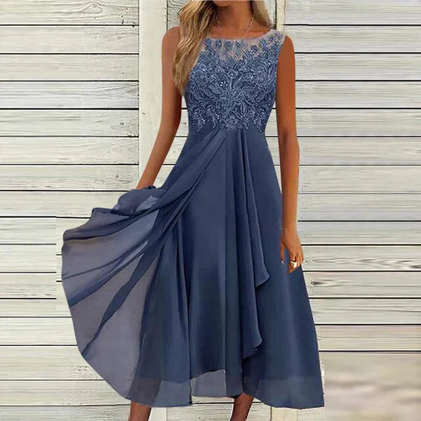 NOUVEAU RICHE Chiffon-Midikleid Damen Luftig Leicht Elegant Alltag Blau