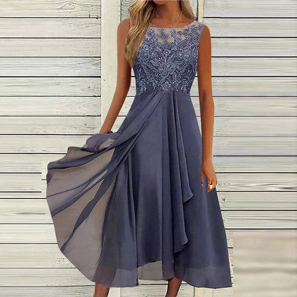 NOUVEAU RICHE Chiffon-Midikleid Damen Luftig Leicht Elegant Alltag Violett
