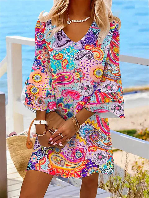 NOUVEAU RICHE Kleid Bunter Druck Leichter Stoff Sommerkleid Eleganz Multicolor