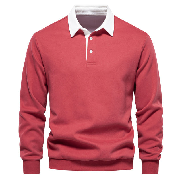 NOUVEAU RICHE Poloshirt Langarm Herren Bequem Klassischer Kragen Rot