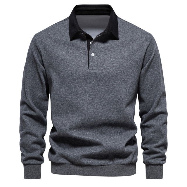 NOUVEAU RICHE Poloshirt Langarm Herren Bequem Klassischer Kragen Grau