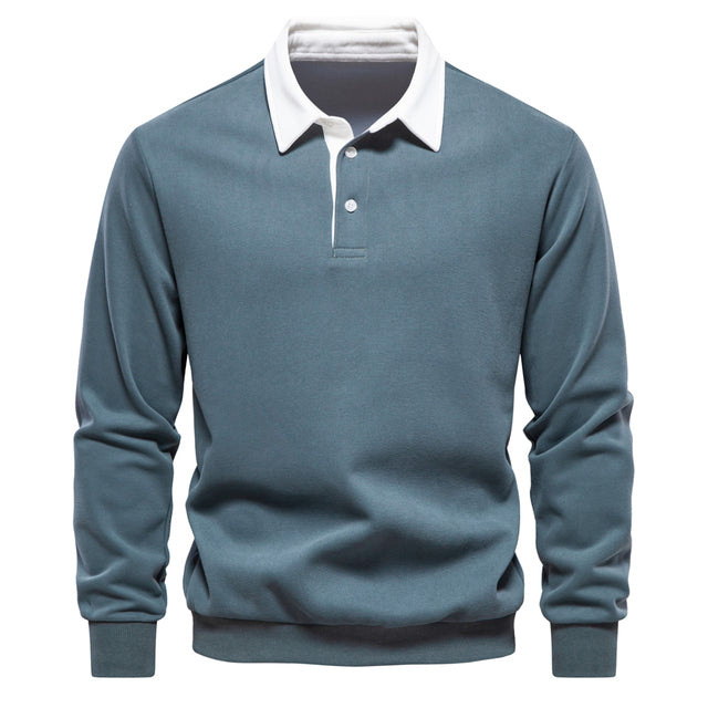 NOUVEAU RICHE Poloshirt Langarm Herren Bequem Klassischer Kragen Grün