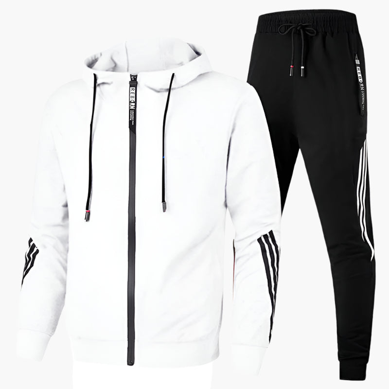 NOUVEAU RICHE Herren Trainingsanzug Zweiteiler Kapuze Alltag Sport Weiß