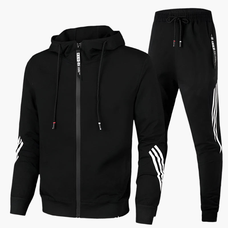 NOUVEAU RICHE Herren Trainingsanzug Zweiteiler Kapuze Alltag Sport Schwarz