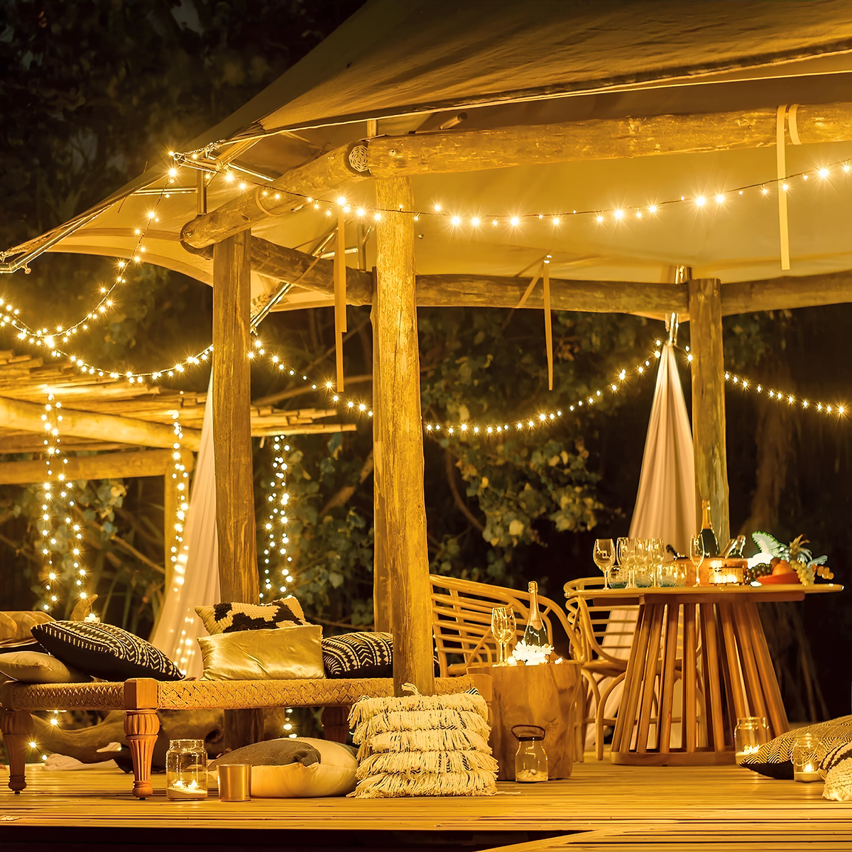 NOUVEAU RICHE Solar Lichterkette Aussen – Wasserdichte IP65 LED-Lichterkette für Garten & Balkon, 5 bis 30 m, 8 Lichtfarben – SoliGlow