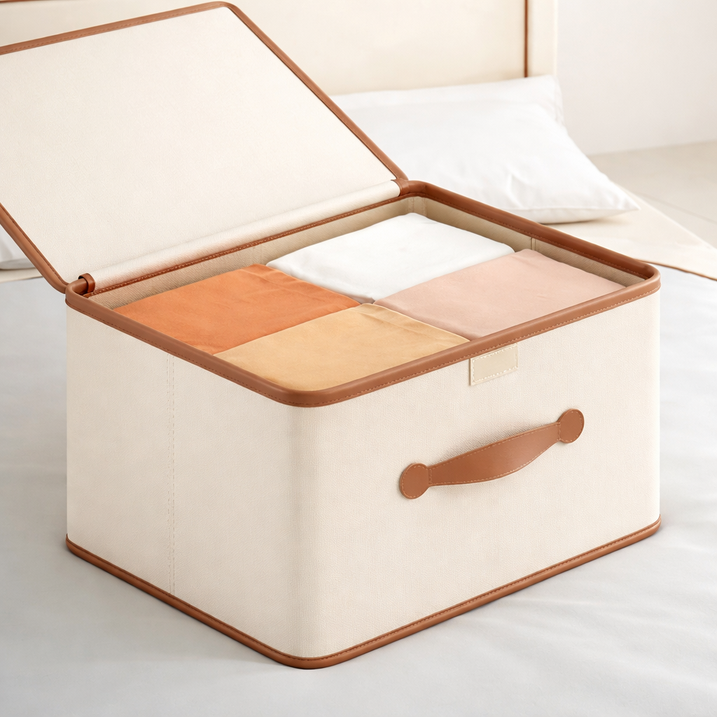 NOUVEAU RICHE Faltbare Aufbewahrungsbox mit Deckel – Aufbewahrungskorb aus Oxford-Stoff mit Griffen für Schrank, Kleidung & Spielzeug, 4 Grössen