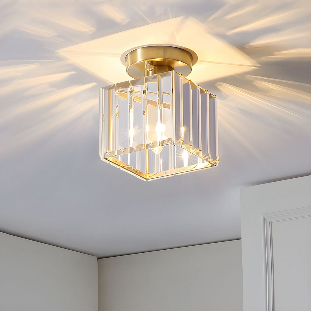 NOUVEAU RICHE Moderne Kristall-Deckenleuchte – Kristall Deckenlampe mit Messingfassung, E27, rund oder quadratisch, Gold oder Schwarz – CrystalGlow
