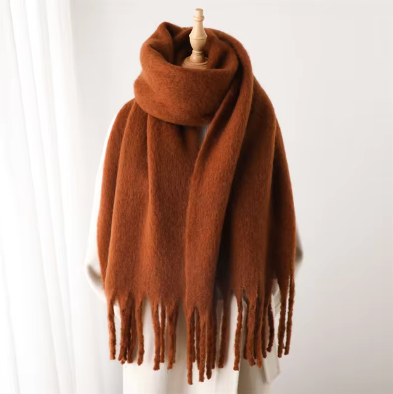 NOUVEAU RICHE Kaschmir-Winter-Schal Cashmere-ähnlichem Stoff Fransen Braun Einheitsgröße