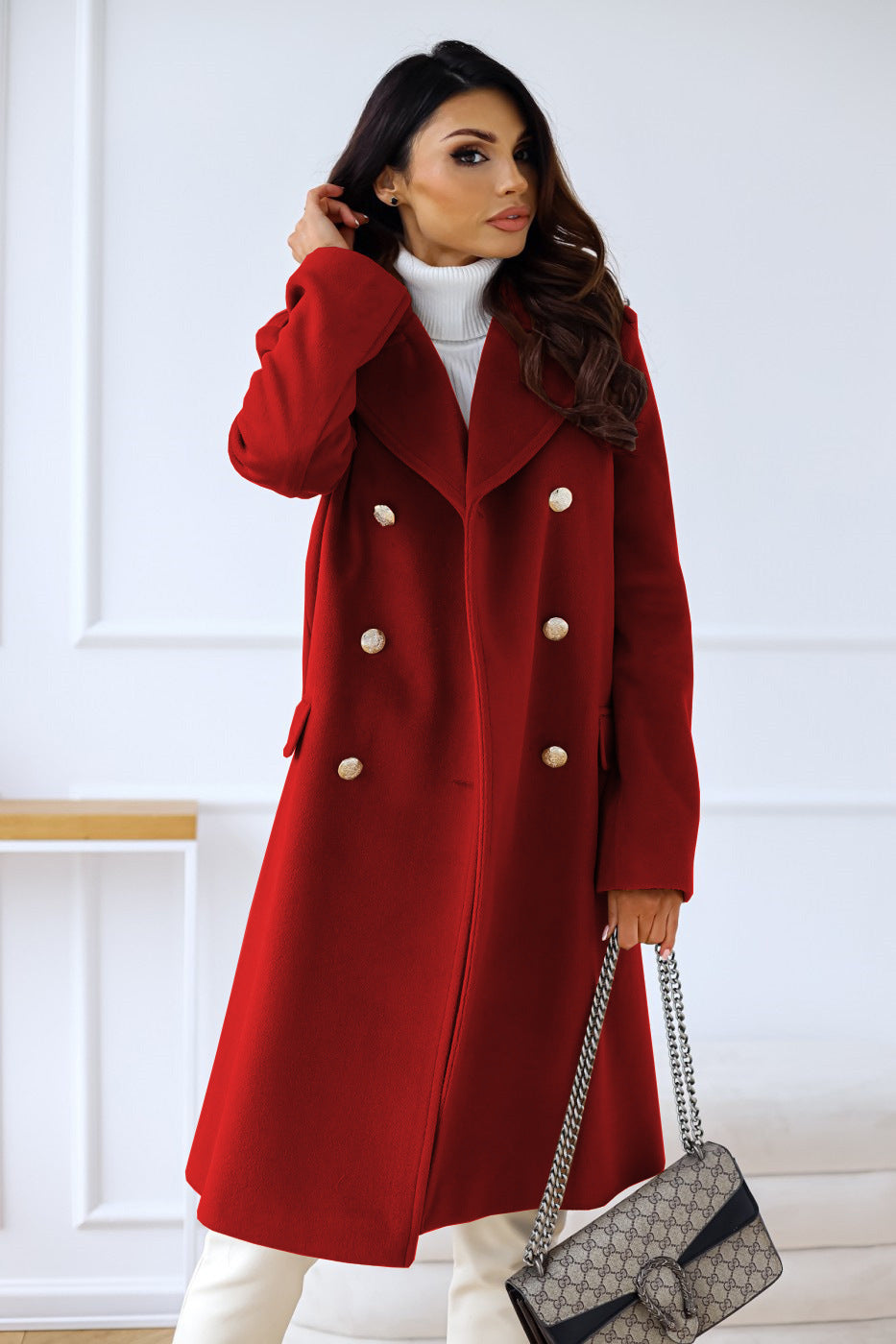 NOUVEAU RICHE Mantel Damen Lang Stilvoll Lockere Passform Wärme Alltagslook Rot