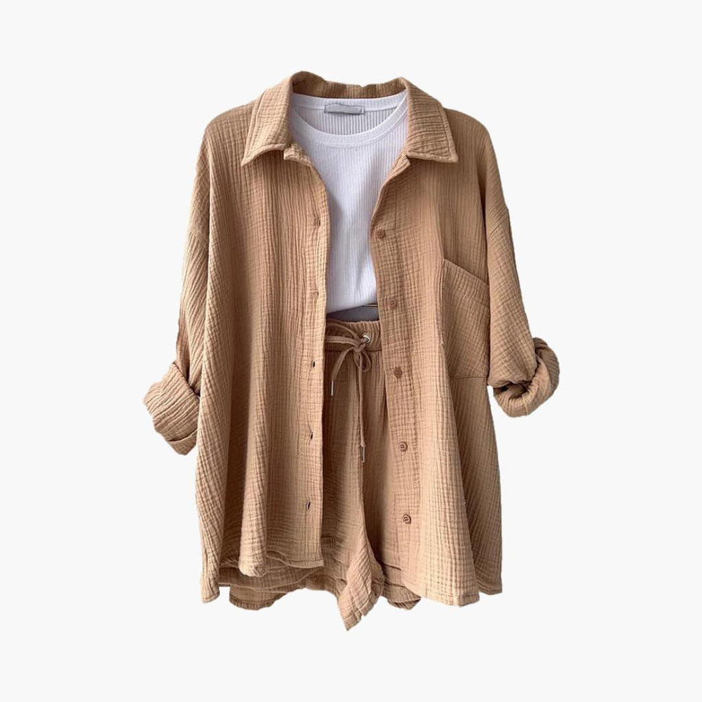 NOUVEAU RICHE Sommer Set Damen Zweiteilig Leichter Stoff Lockere Passform