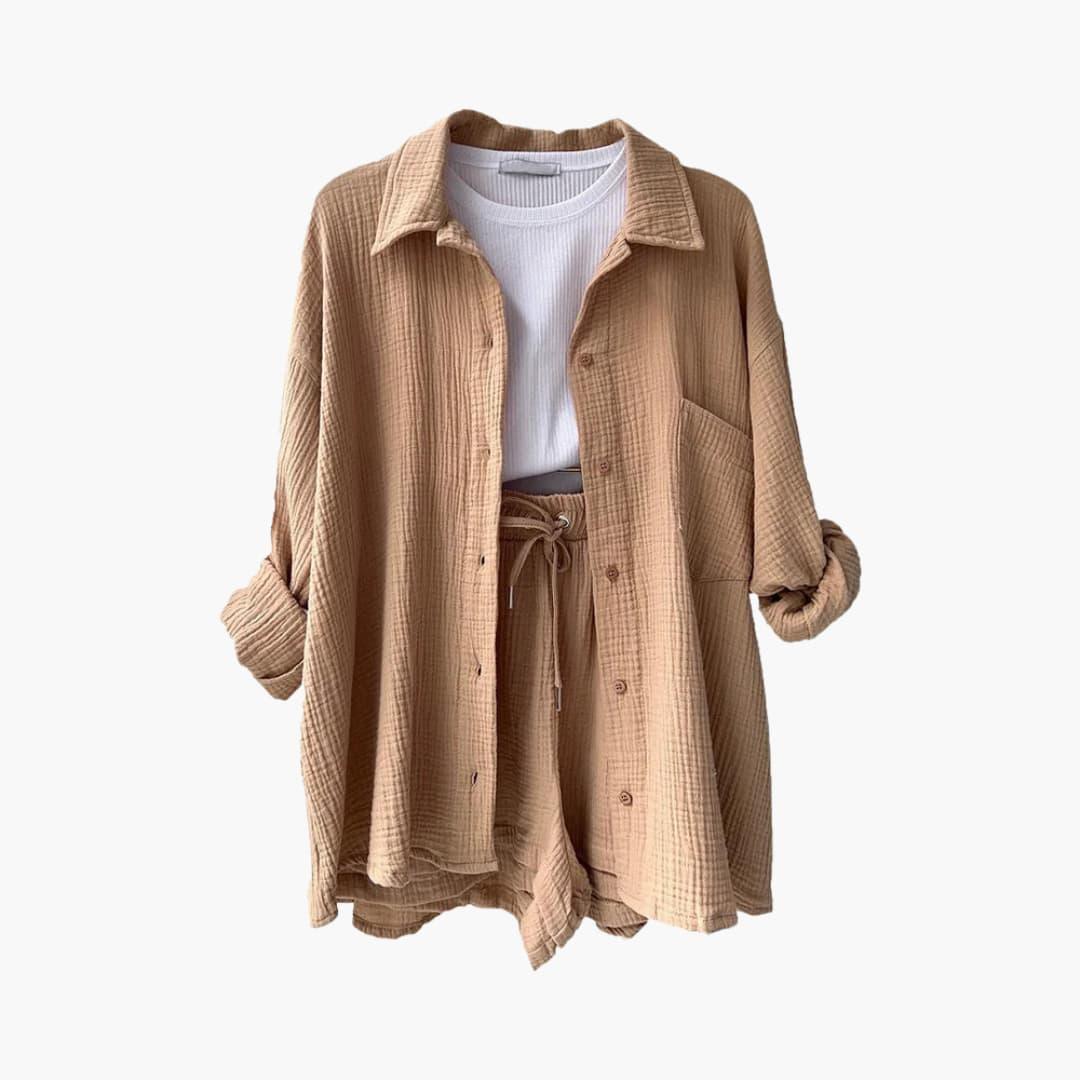 NOUVEAU RICHE Sommer Set Damen Zweiteilig Leichter Stoff Lockere Passform