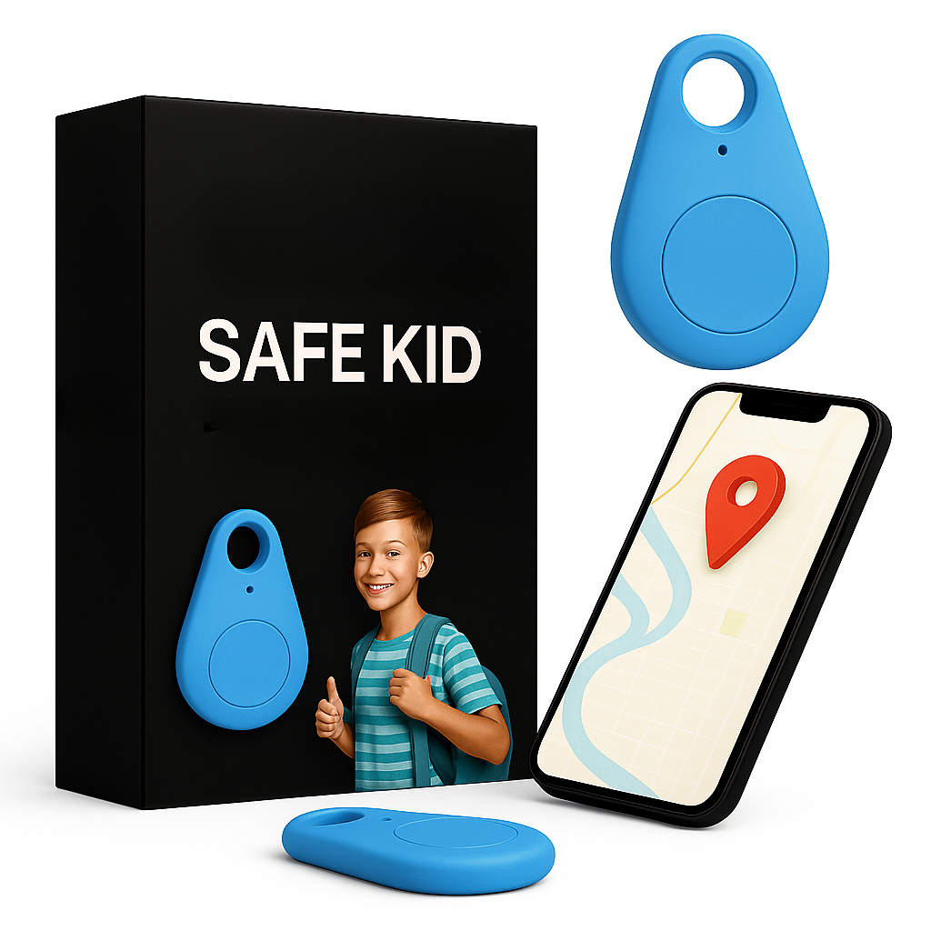 NOUVEAU RICHE GPS Tracker für Kinder – Wasserdichter Mini GPS mit SOS-Taste & App, leicht mit Tragetasche, 5 Farben Blau