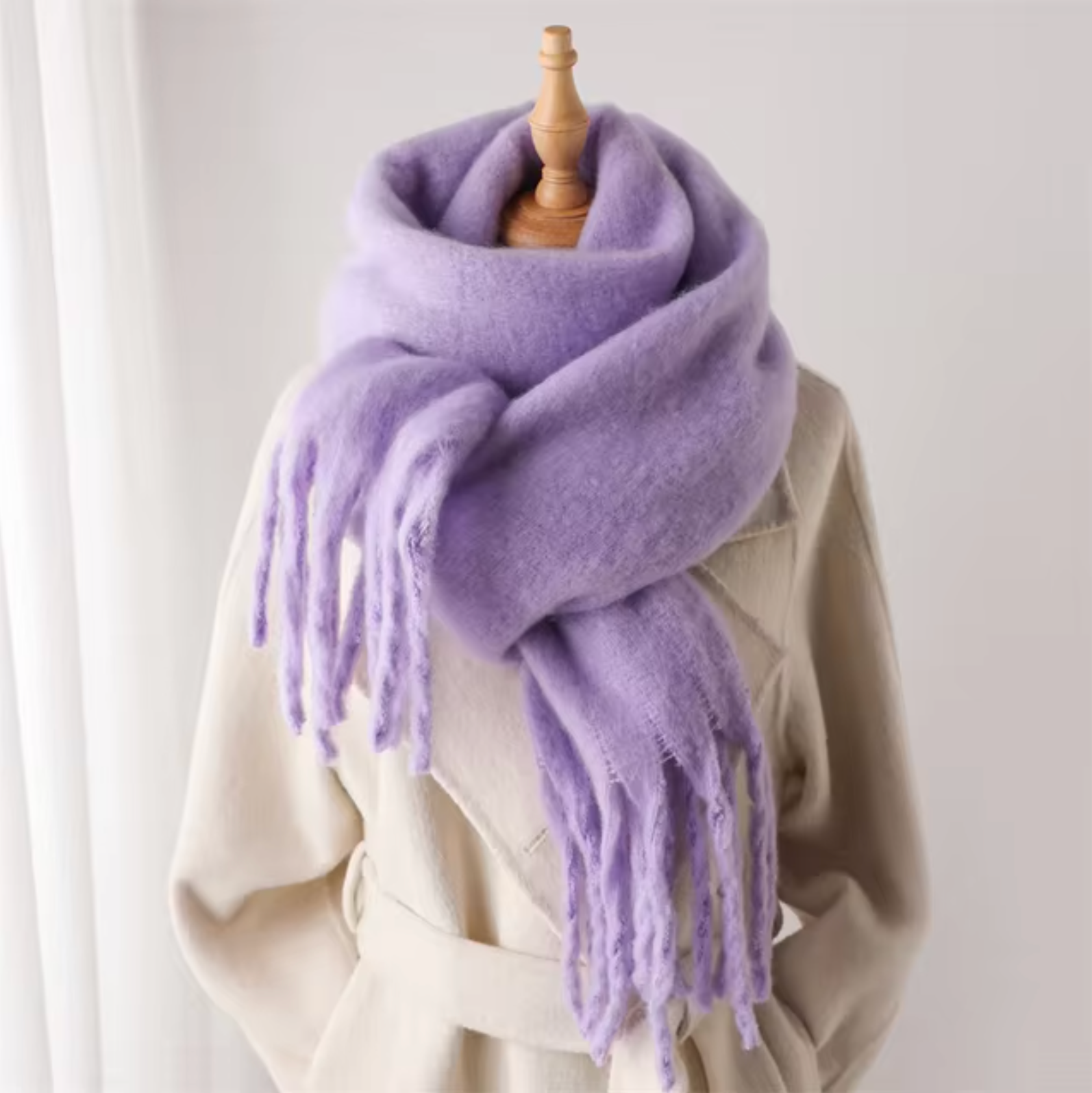 NOUVEAU RICHE Kaschmir-Winter-Schal Cashmere-ähnlichem Stoff Fransen Lila Einheitsgröße