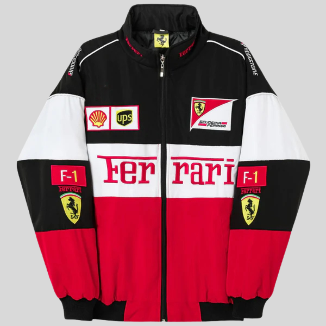 NOUVEAU RICHE Herrenjacken im Vintage Ferrari Rennstil im zeitlosen Design Weiß Rot
