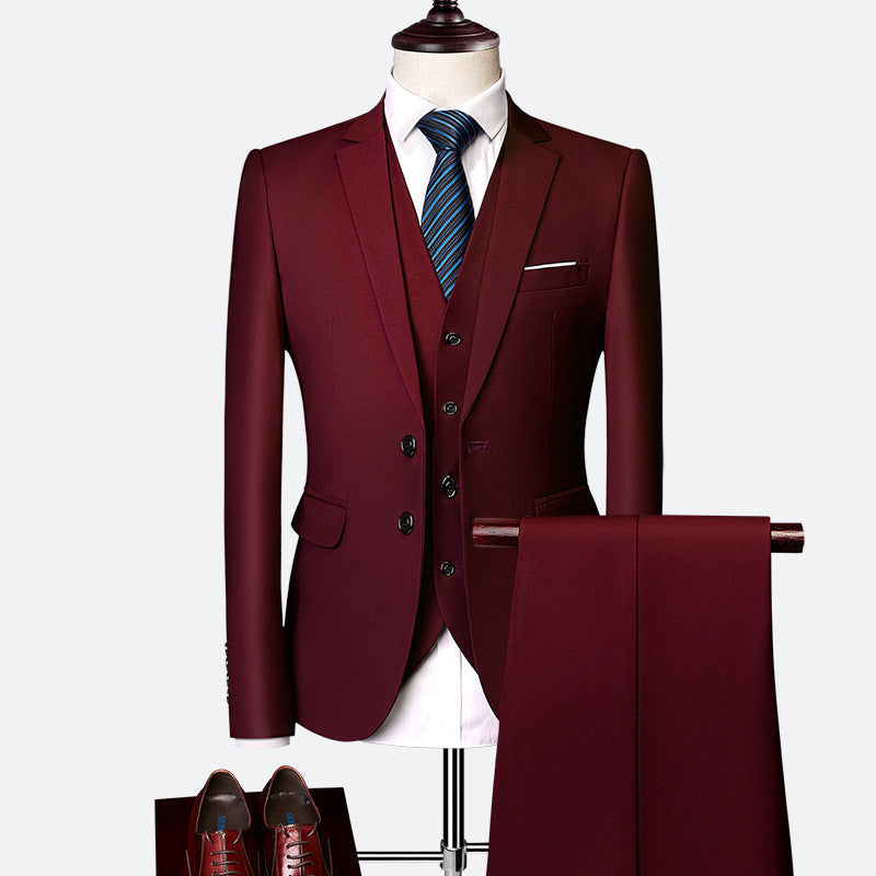 NOUVEAU RICHE Elegantes 3-teiliges Herrenanzug-Set für formelle Anlässe – Hochwertiger Anzug mit Weste und Krawatte Maroon