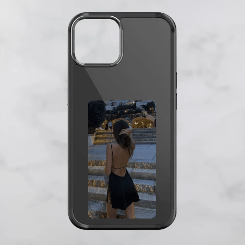 NOUVEAU RICHE Interaktive Foto-iPhone-Hülle – Personalisierte Handyhülle mit NFC-Display, Foto per App wechseln, iPhone 13–15 – PixelShell Schwarz