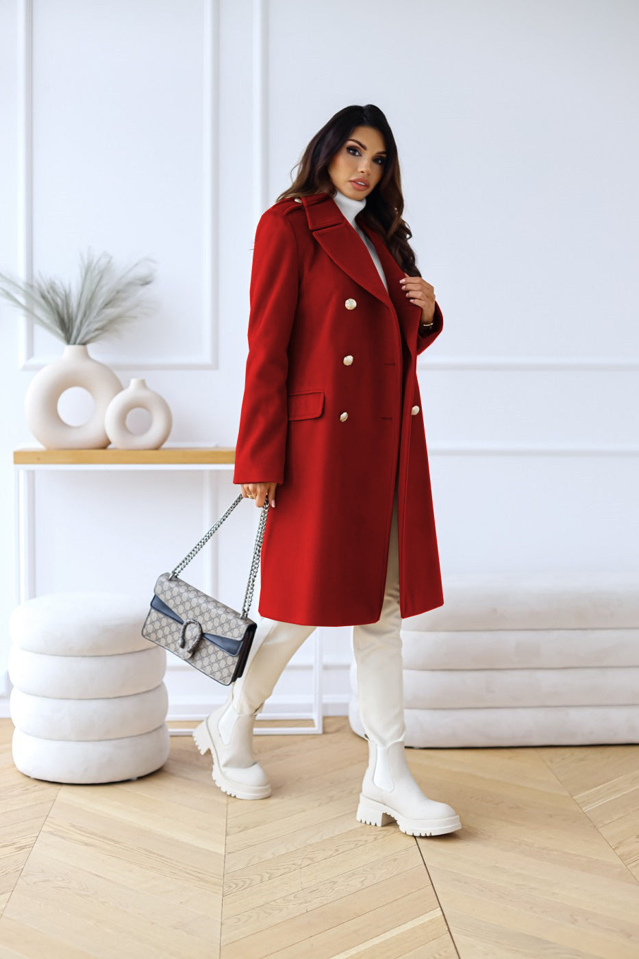 NOUVEAU RICHE Mantel Damen Lang Stilvoll Lockere Passform Wärme Alltagslook