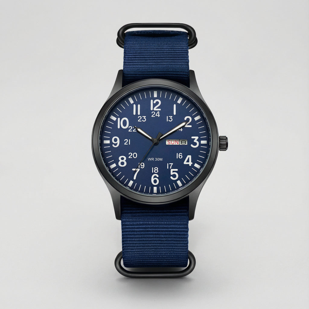 NOUVEAU RICHE Outdoor Herrenuhr – Analoge Sportuhr 100 m wasserdicht, Saphirglas & Quarzwerk, Leuchtzeiger, 4 Farben – Ranches Blau