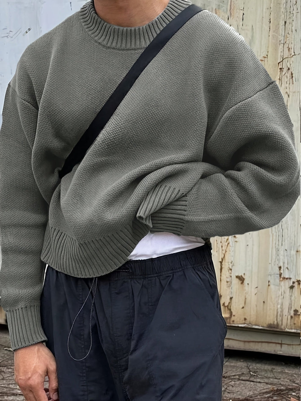 NOUVEAU RICHE Mane | Herren Langarm-Pullover mit Rundhalsausschnitt und Rippstrick Grau