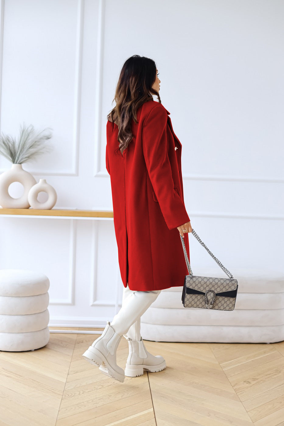NOUVEAU RICHE Mantel Damen Lang Stilvoll Lockere Passform Wärme Alltagslook