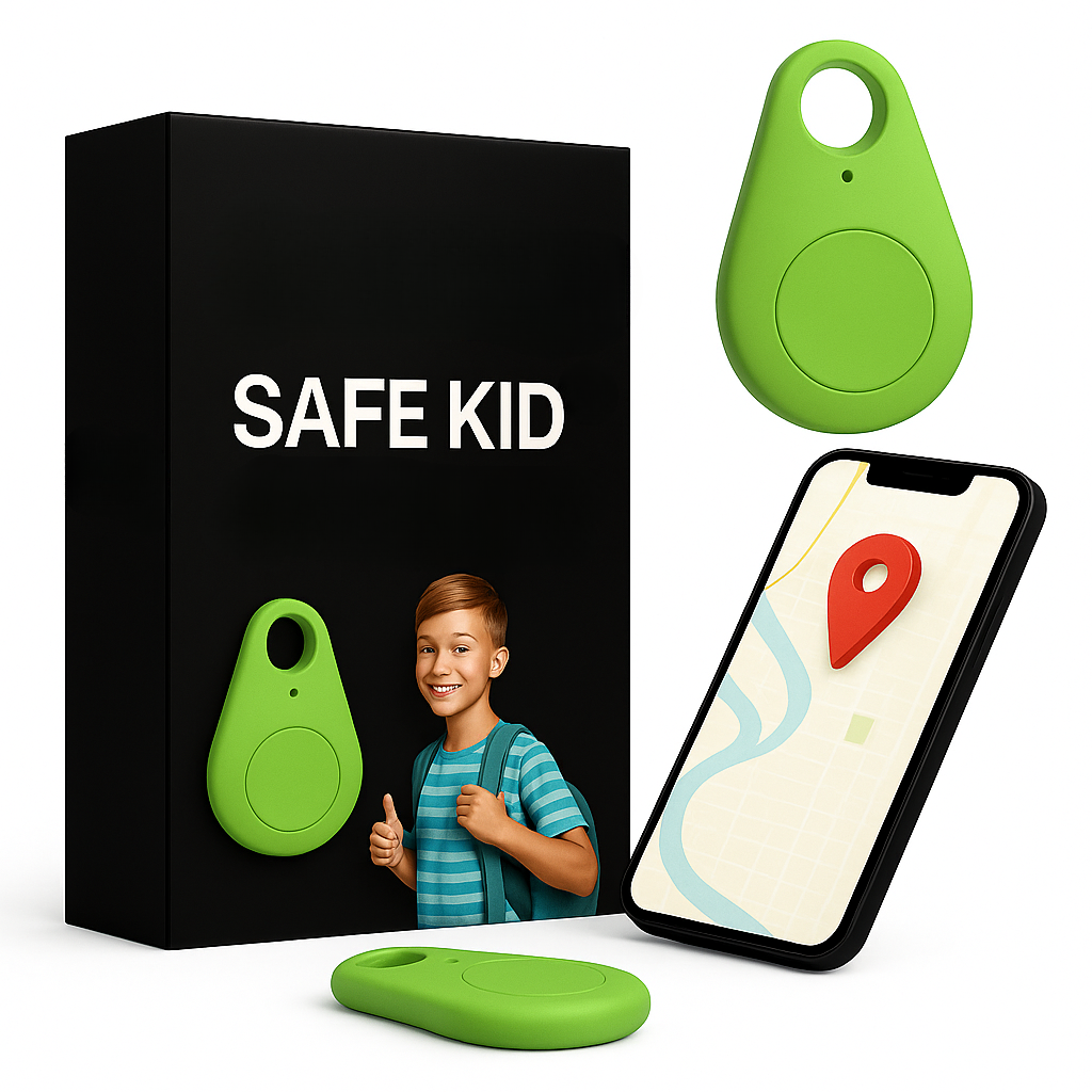 NOUVEAU RICHE GPS Tracker für Kinder – Wasserdichter Mini GPS mit SOS-Taste & App, leicht mit Tragetasche, 5 Farben Grün