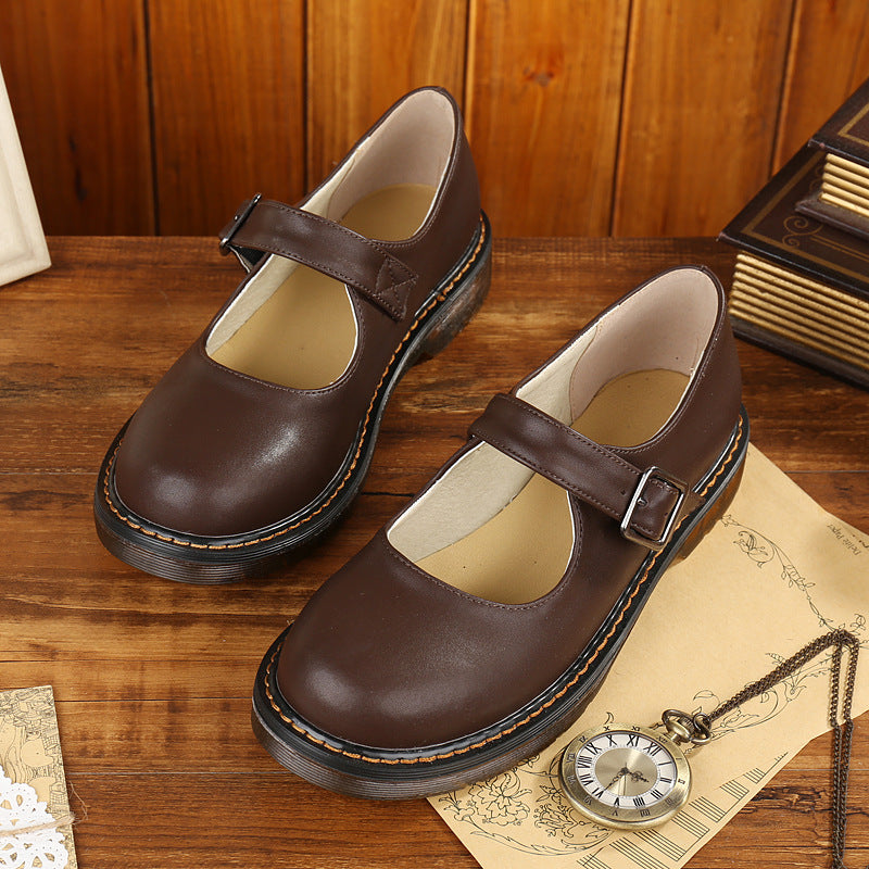 NOUVEAU RICHE Mary Jane Schuhe Damen Braun Kunstleder Rundkappe Schnalle